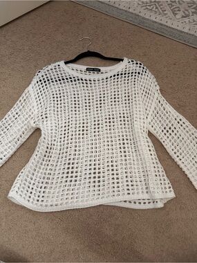 Open-Knit Crewneck Sweater in White